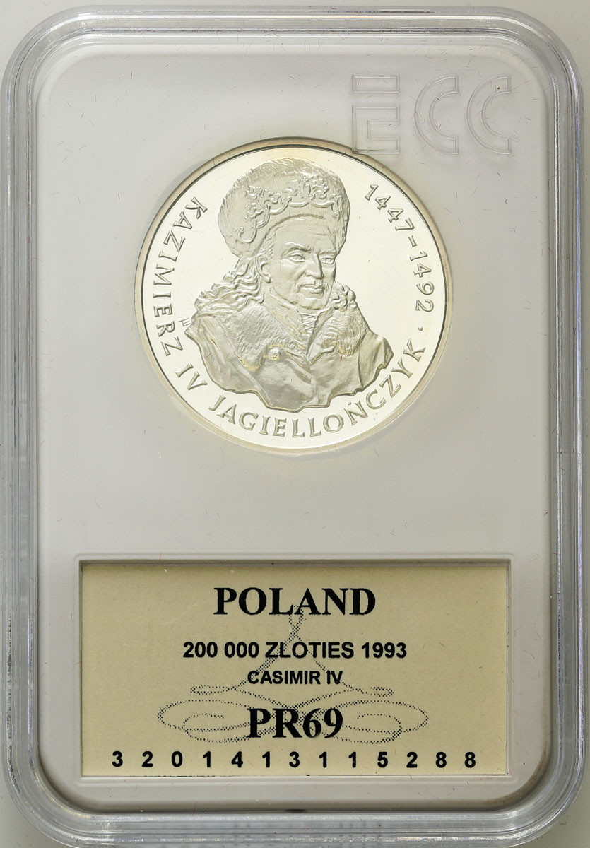 III RP. 200.000 złotych 1993 Kazimierz IV Jagiellończyk GCN PR69
